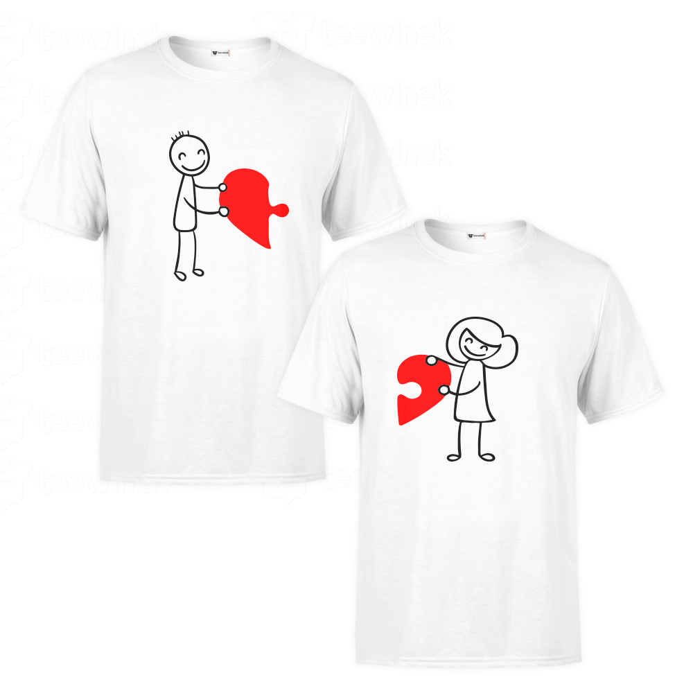  Tee  shirts  Couple  Half heart Teewinek
